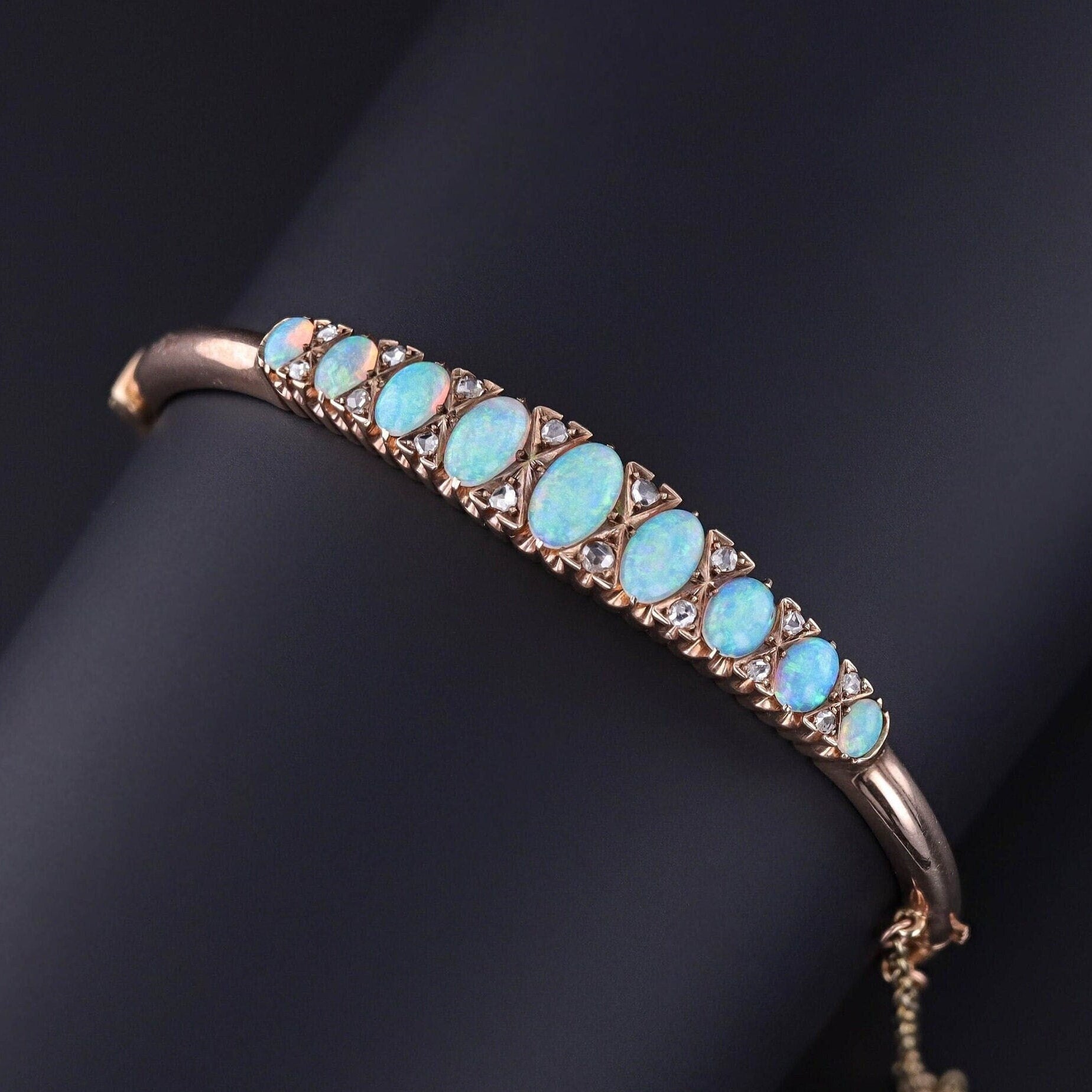 Antique Opal and Diamond Bangle of 9ct Gold