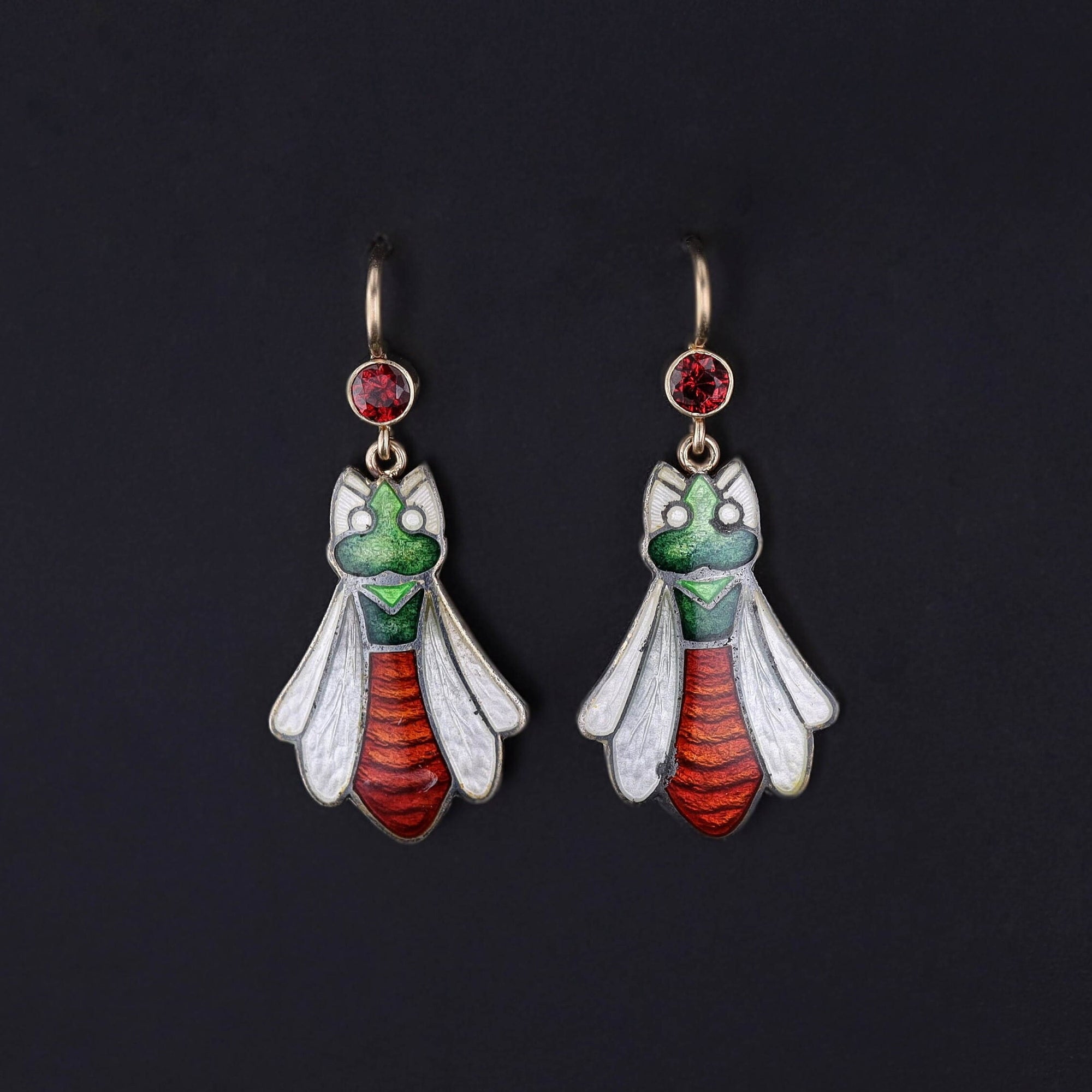 Antique Enamel & Garnet Bug Earrings