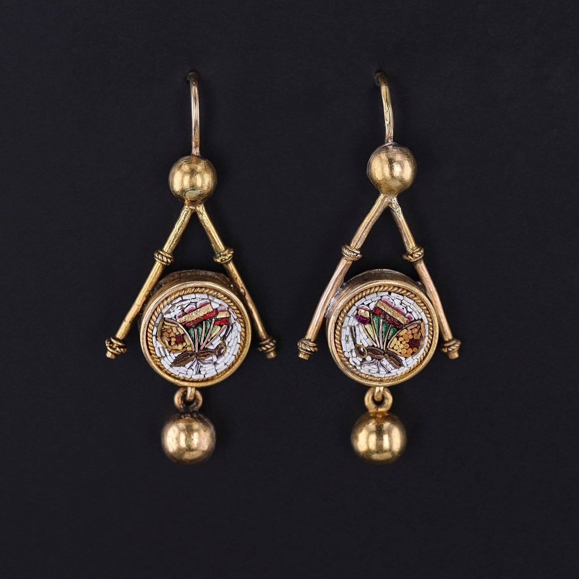Antique Micromosaic Butterfly Earrings of 18k Gold