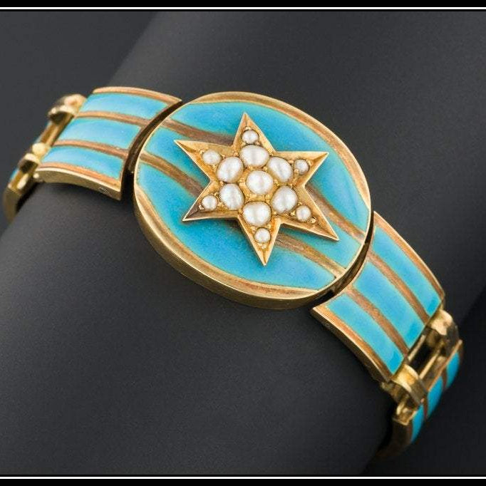 Antique Victorian Bracelet | Blue Enamel Victorian Bracelet | 18k Gold Antique Bracelet | Turquoise Enamel Bracelet