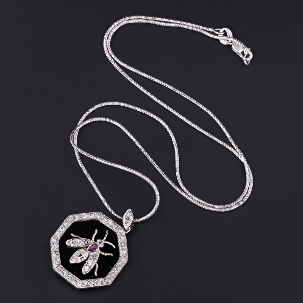 Insect or Bee Pendant | Antique Diamond Ruby &amp; Onyx Pendant - Trademark Antiques