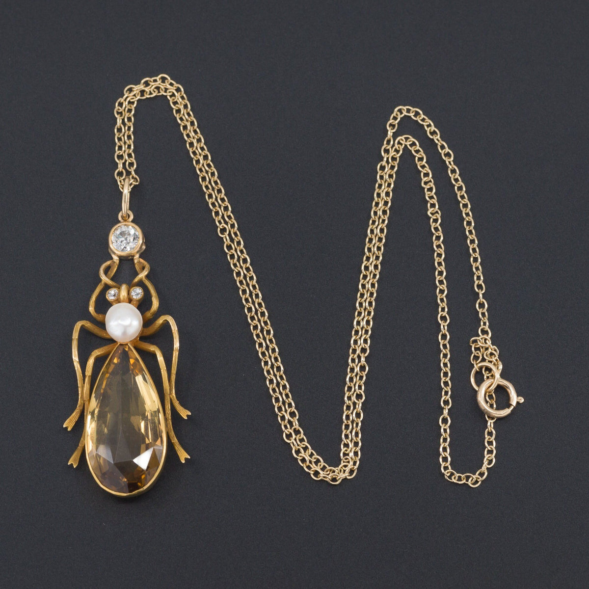 Insect Pendant | Citrine &amp; Diamond Insect Pendant - Trademark Antiques