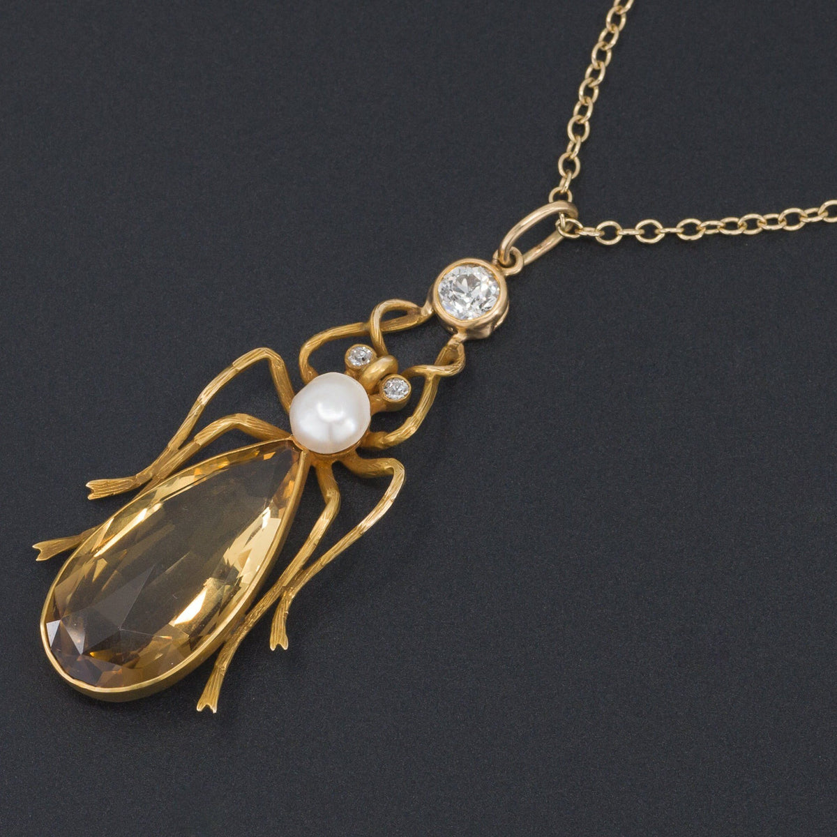 Insect Pendant | Citrine &amp; Diamond Insect Pendant - Trademark Antiques