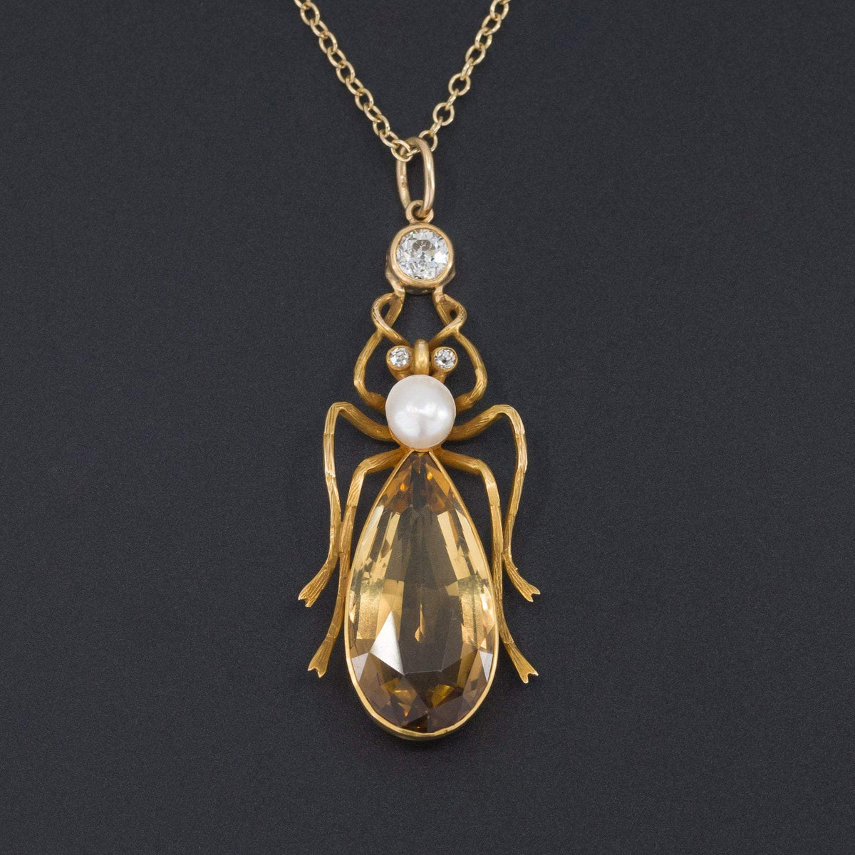 Insect Pendant | Citrine &amp; Diamond Insect Pendant - Trademark Antiques