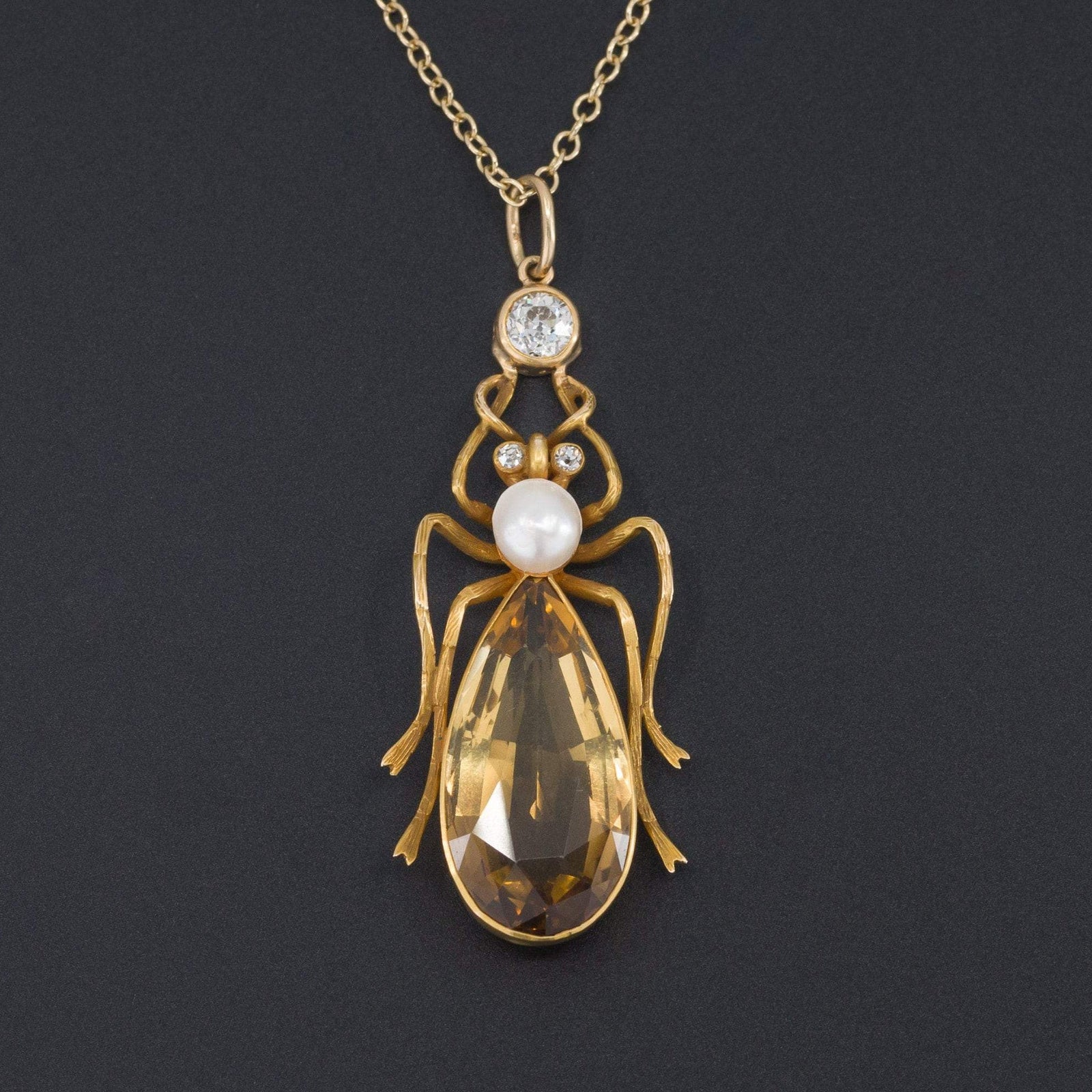 Insect Pendant | Citrine & Diamond Insect Pendant - Trademark Antiques