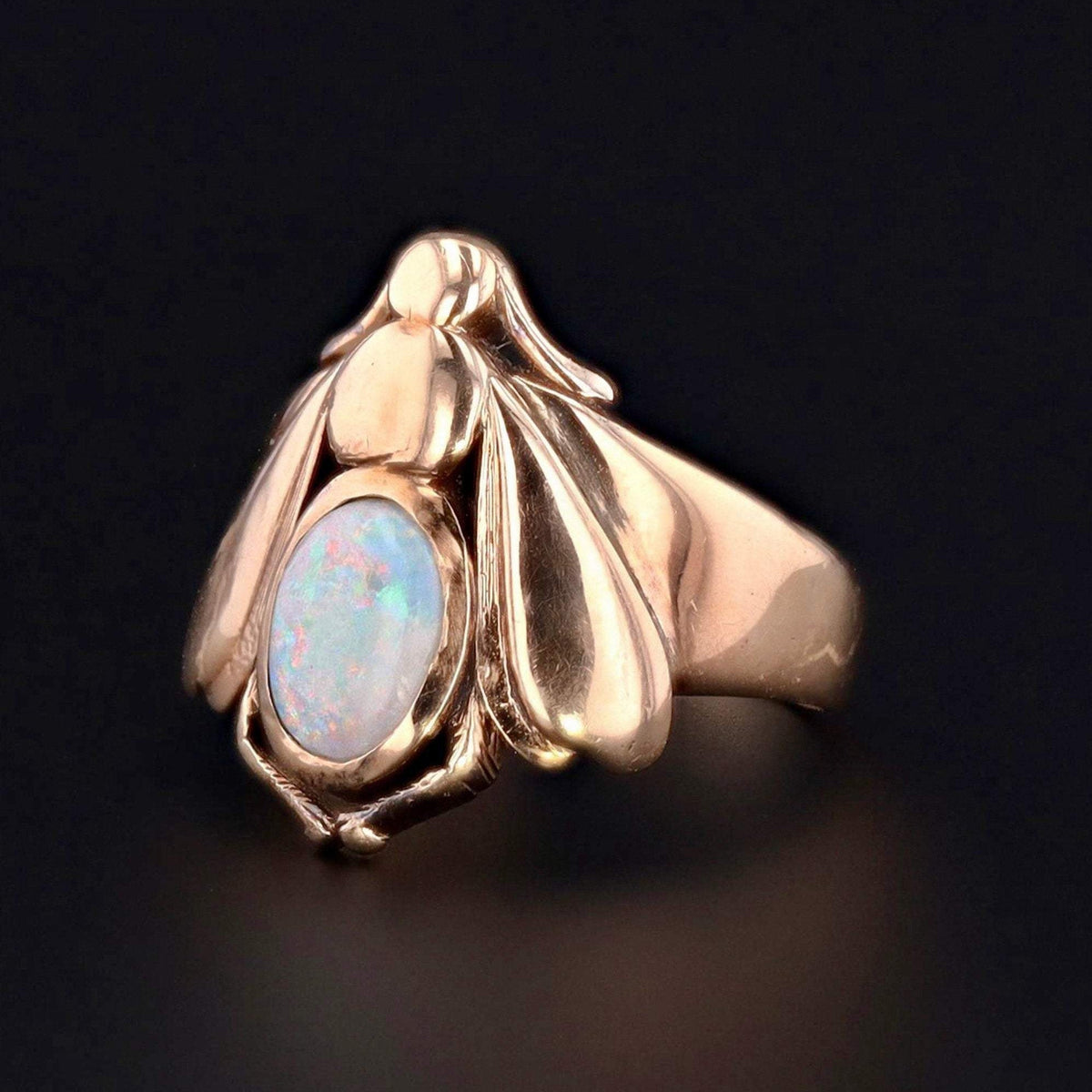 Insect Ring | 14k Gold &amp; Opal Doublet Ring - Trademark Antiques