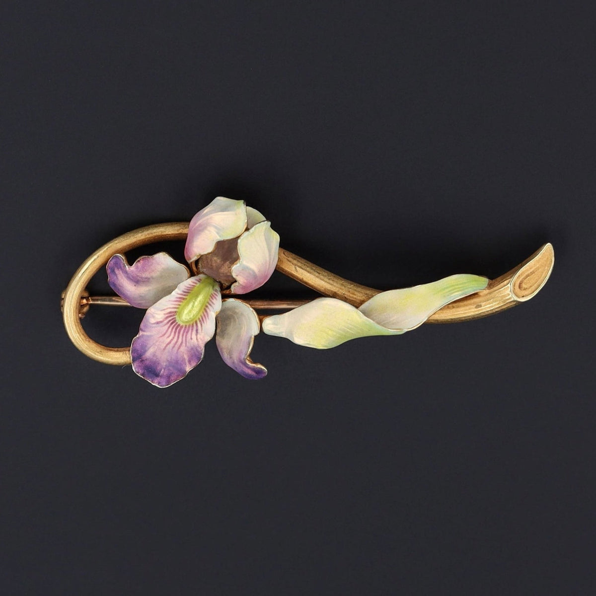 Iris Brooch | 14k Gold, Enamel Brooch - Trademark Antiques