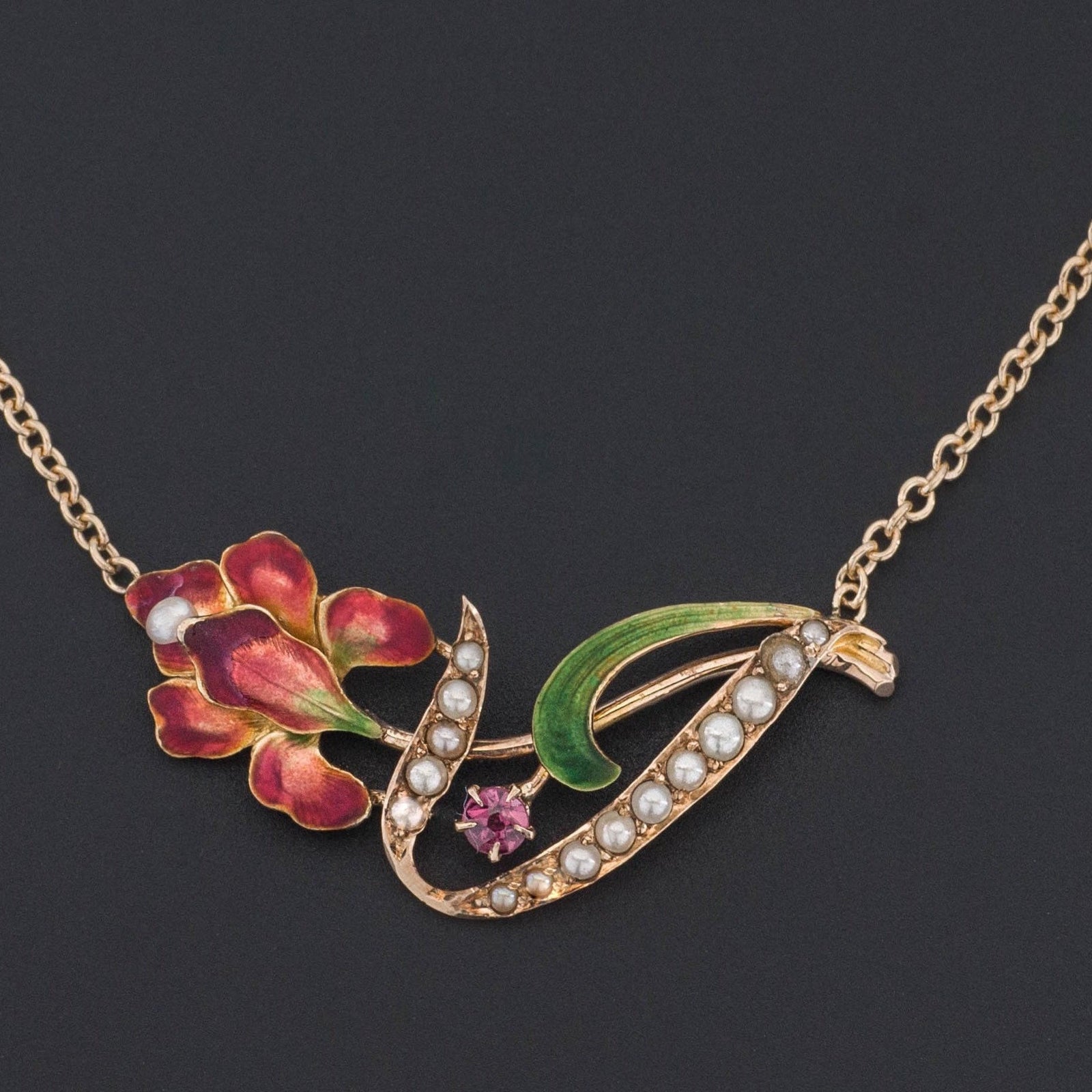 Iris Necklace | 14k Gold Iris Necklace - Trademark Antiques