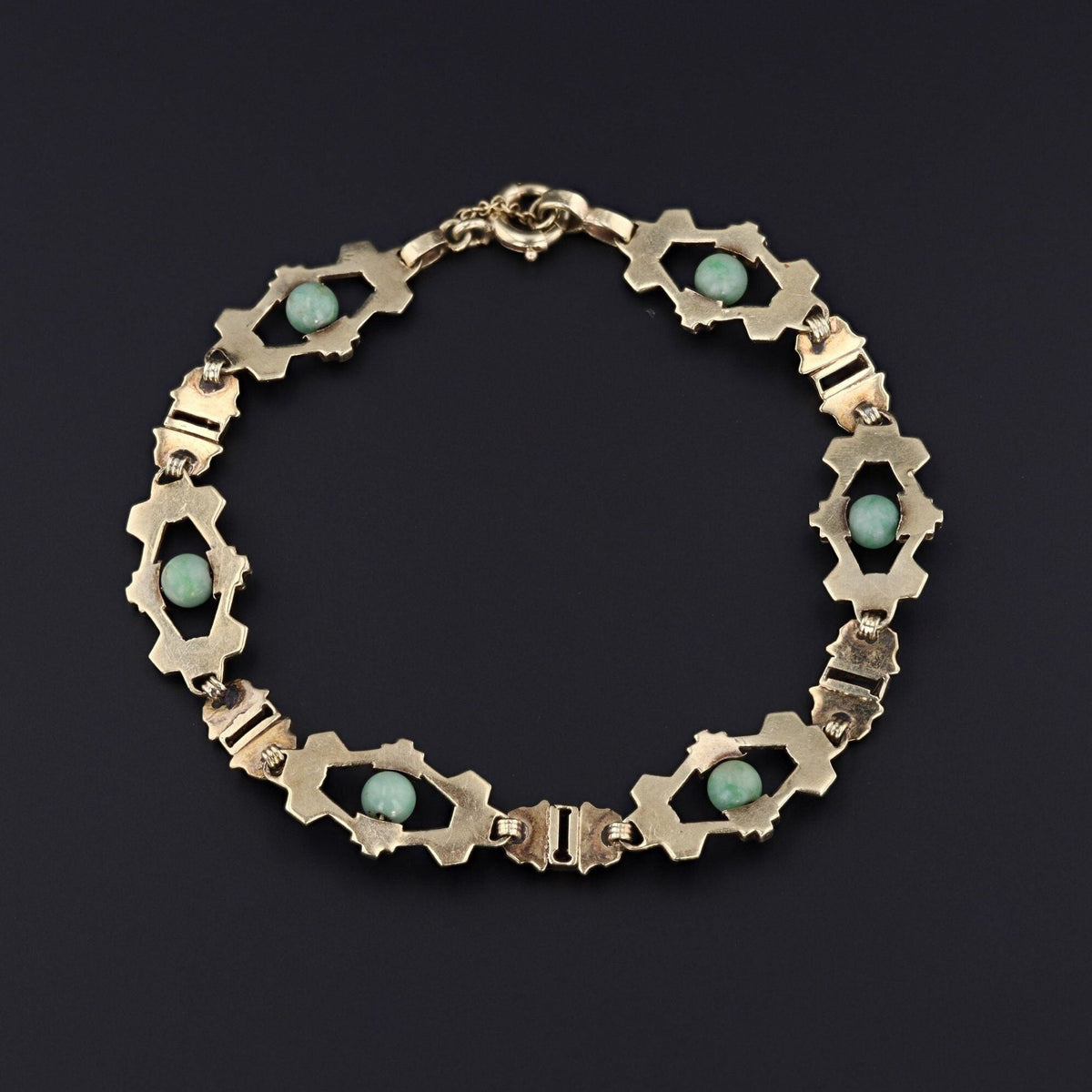 Jade &amp; Enamel Bracelet | 14k Gold Jade Bracelet - Trademark Antiques