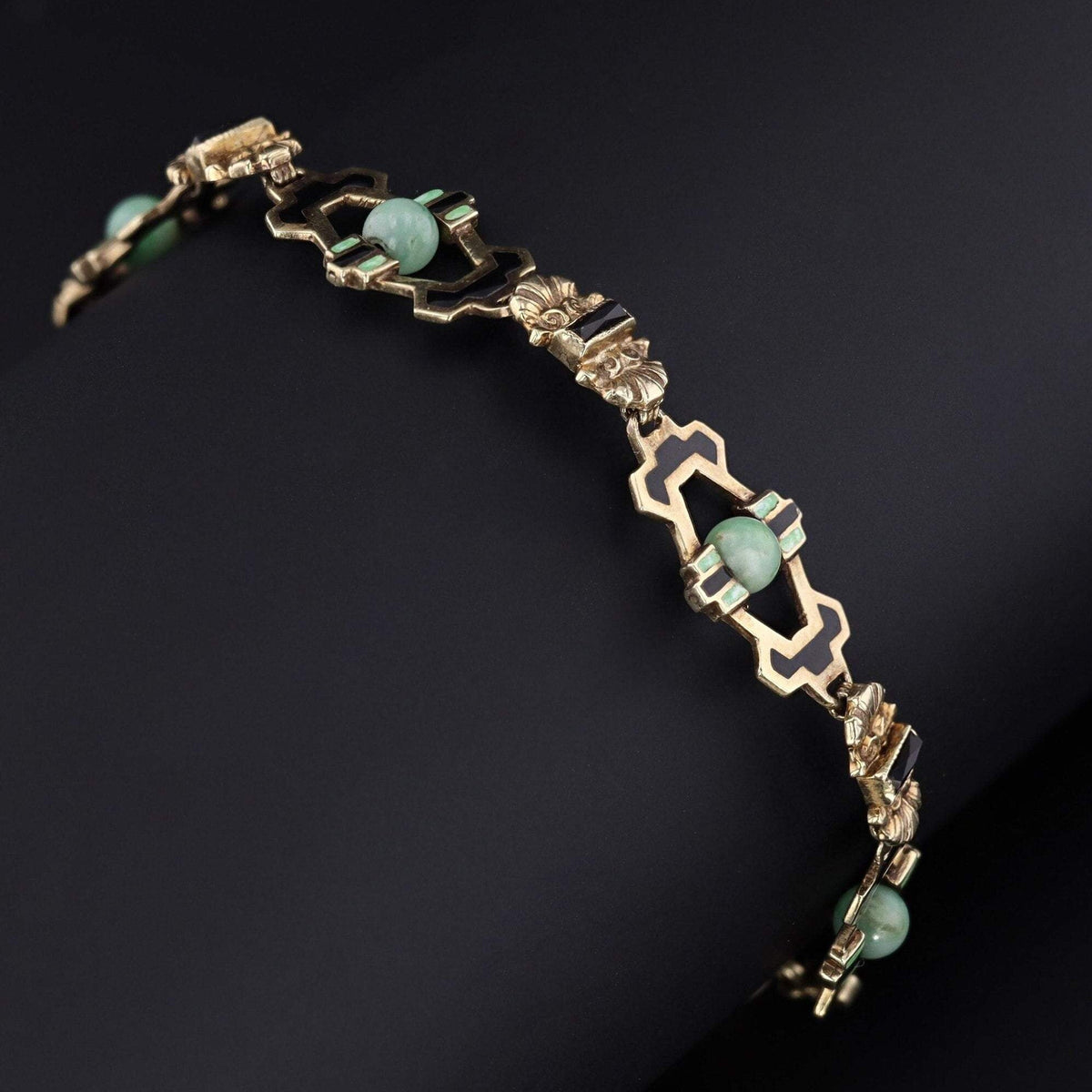 Jade &amp; Enamel Bracelet | 14k Gold Jade Bracelet - Trademark Antiques