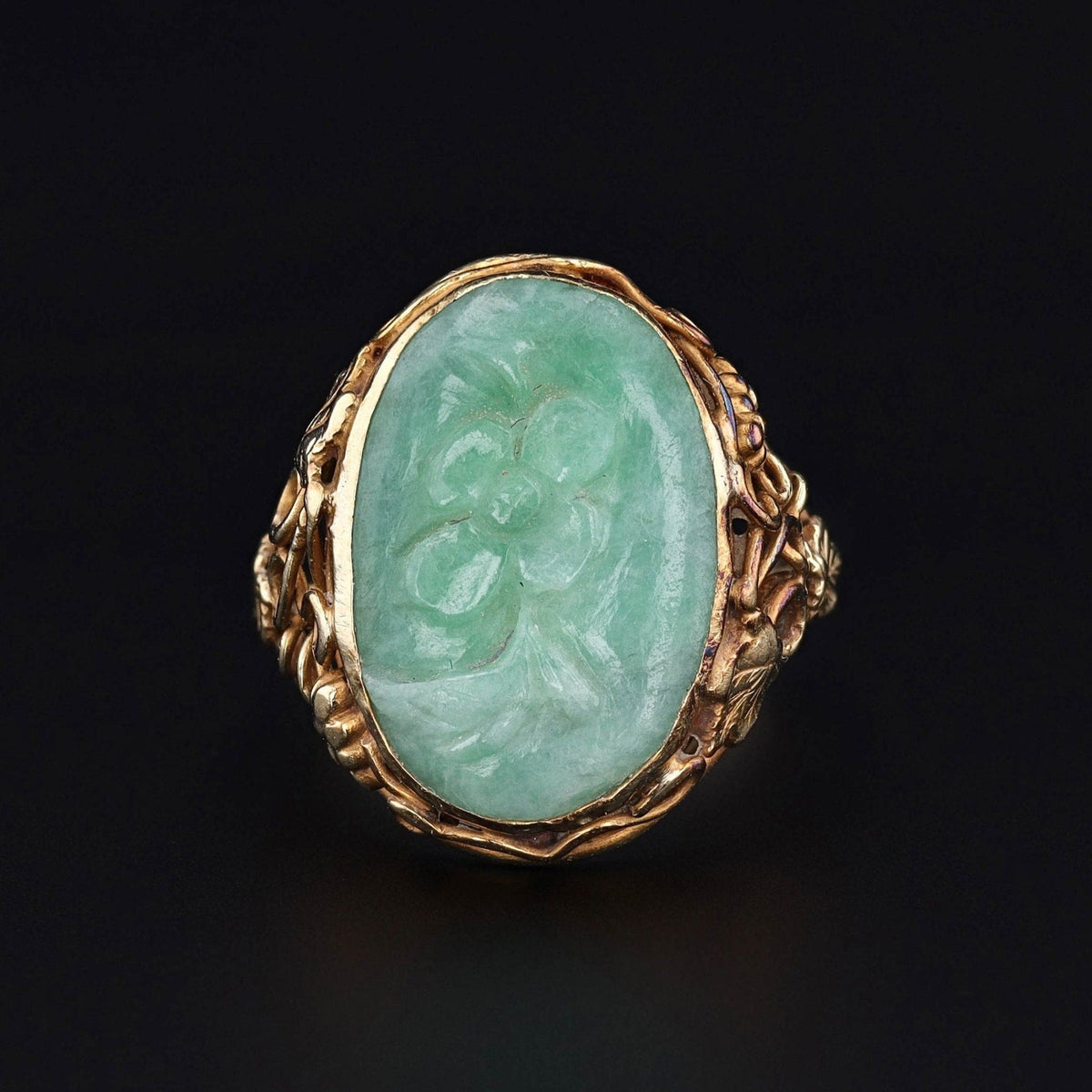 Jade Ring | Flower Ring - Trademark Antiques