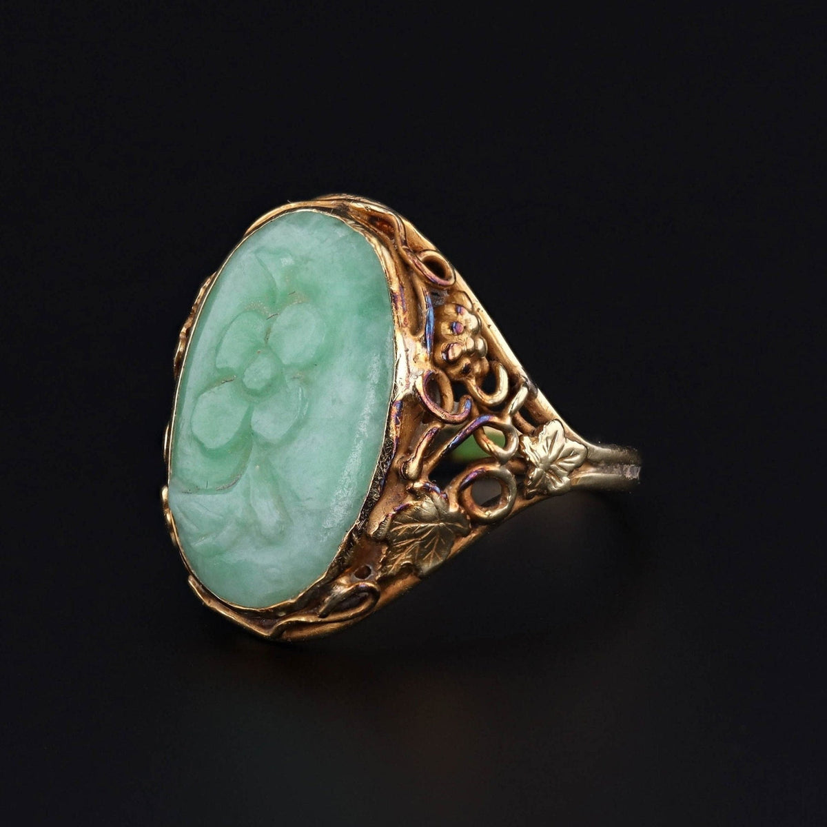 Jade Ring | Flower Ring - Trademark Antiques