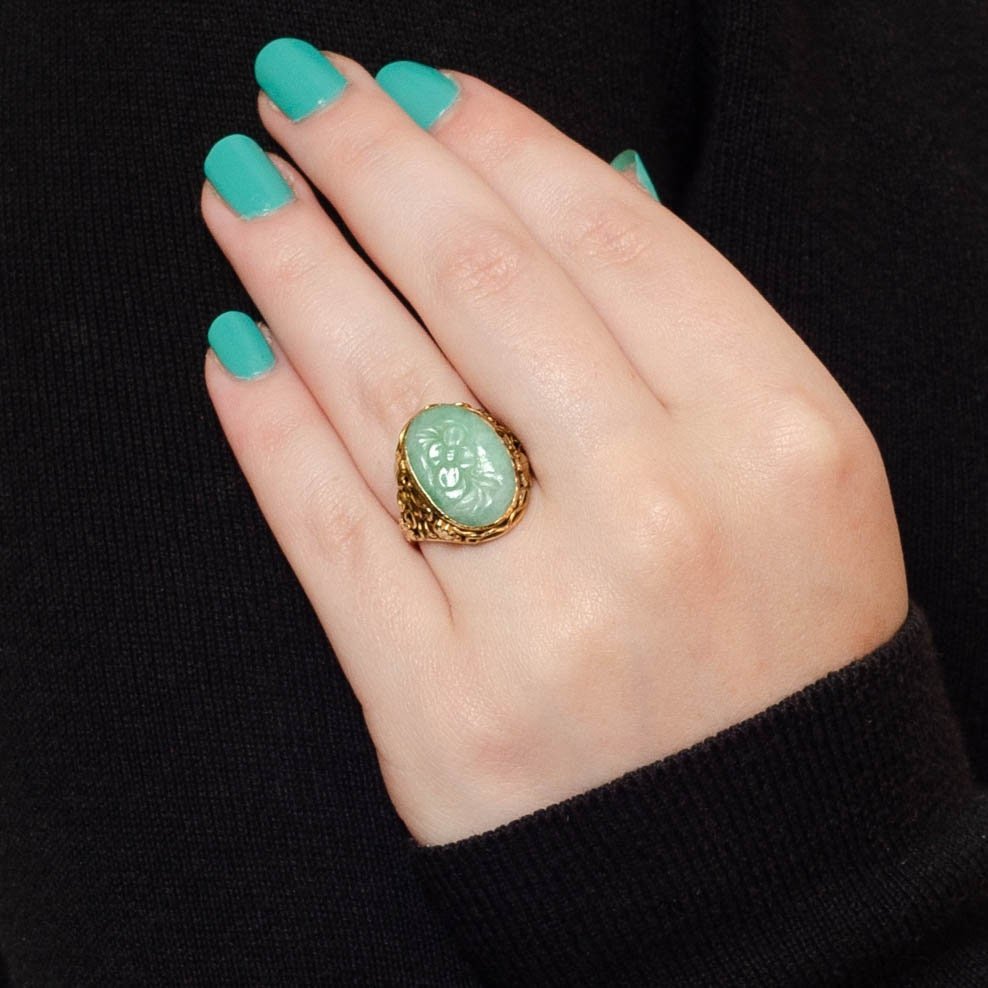 Jade Ring | Flower Ring - Trademark Antiques