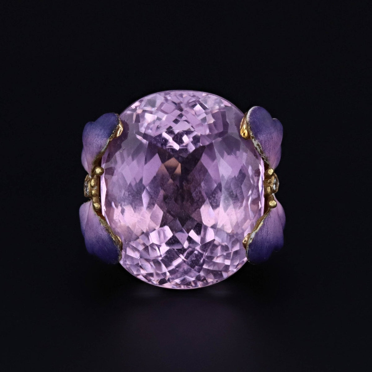 Kunzite and Enamel Butterfly Ring | 14k Gold &amp; Diamond Ring - Trademark Antiques