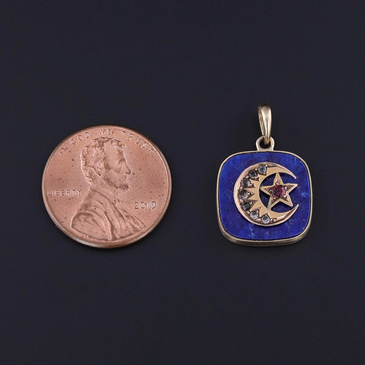 Lapis Crescent Conversion Pendant of 14k Gold - Trademark Antiques
