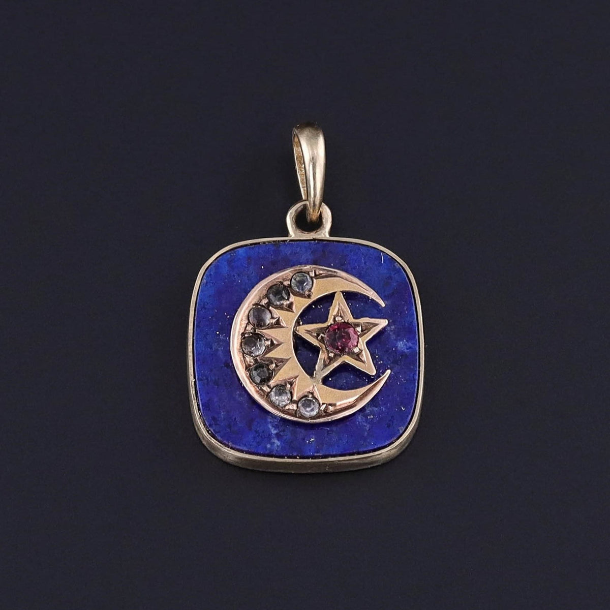 Lapis Crescent Conversion Pendant of 14k Gold - Trademark Antiques