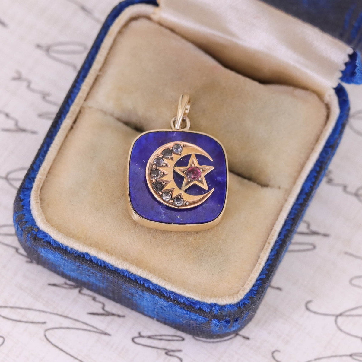 Lapis Crescent Conversion Pendant of 14k Gold - Trademark Antiques