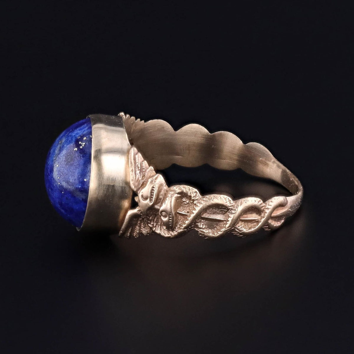Lapis Lazuli Caduceus Ring of 14k Gold - Trademark Antiques