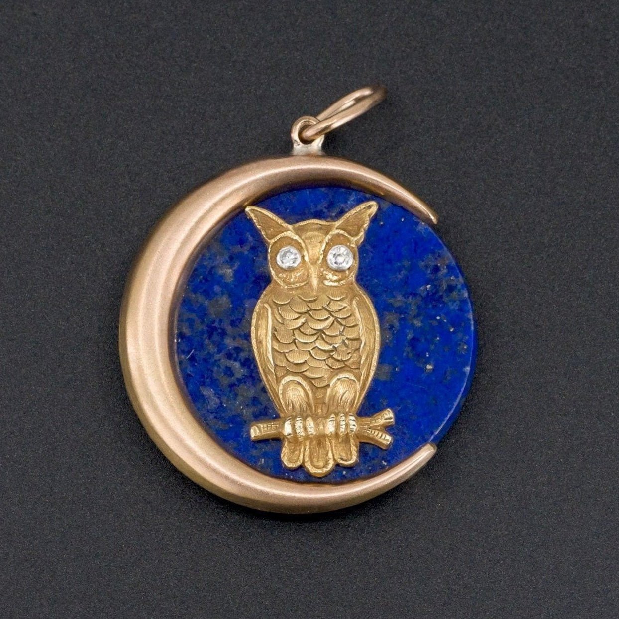 Lapis Lazuli & Diamond Owl Pendant | Antique Pin Conversion - Trademark Antiques