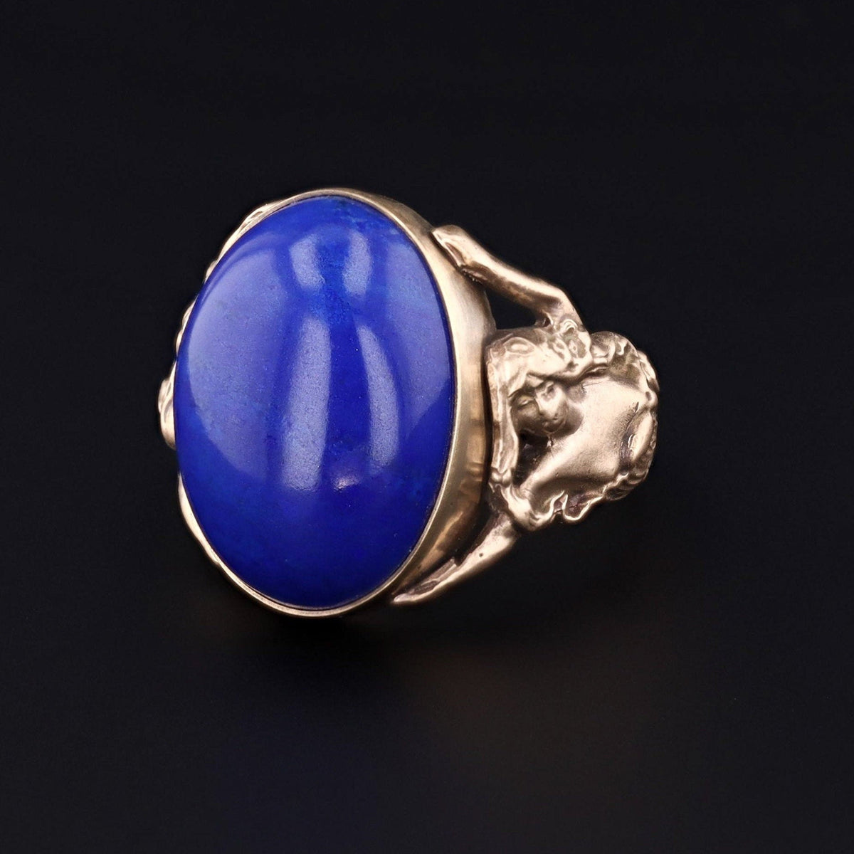 Lapis Ring | 14k Gold Floral Woman Ring - Trademark Antiques