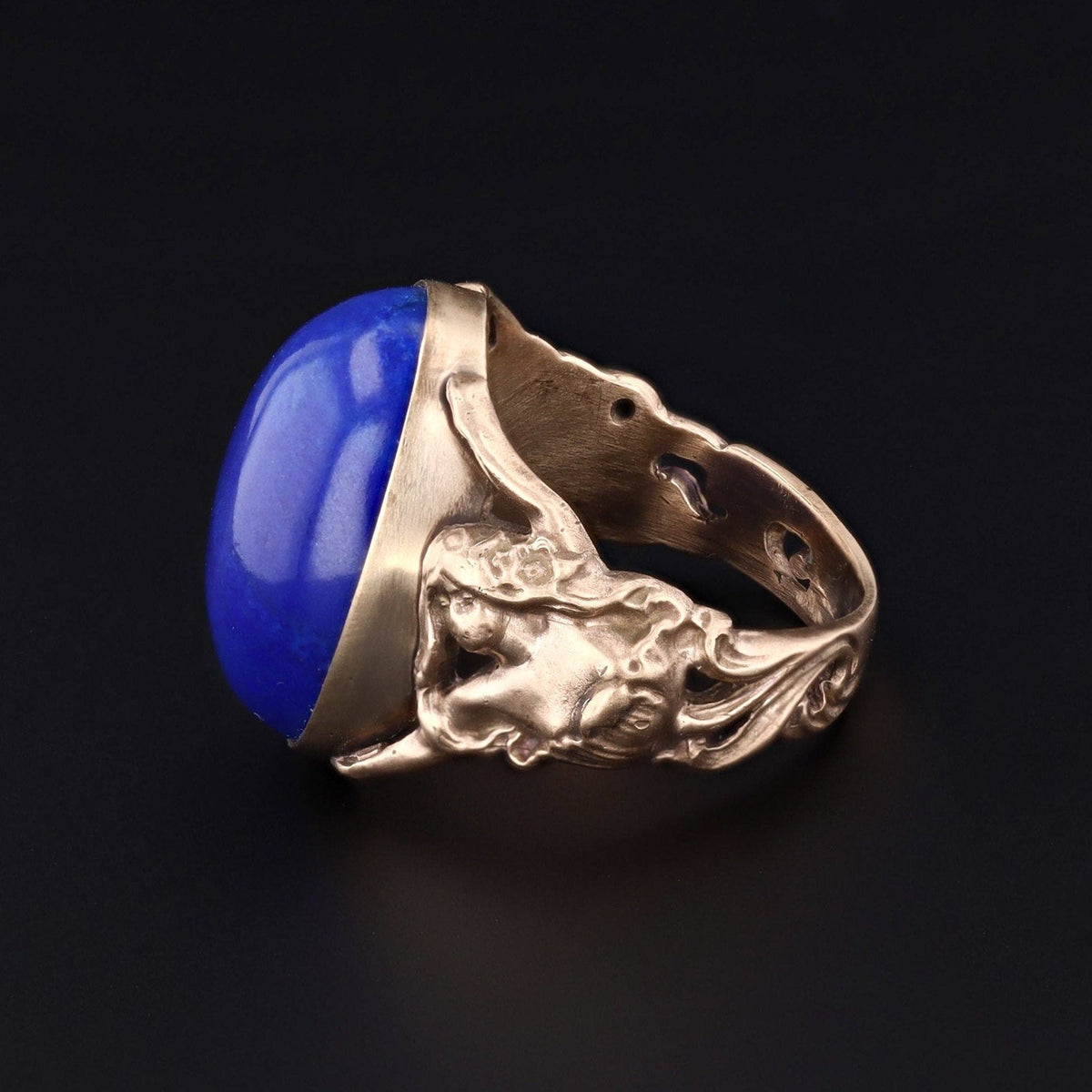 Lapis Ring | 14k Gold Floral Woman Ring - Trademark Antiques