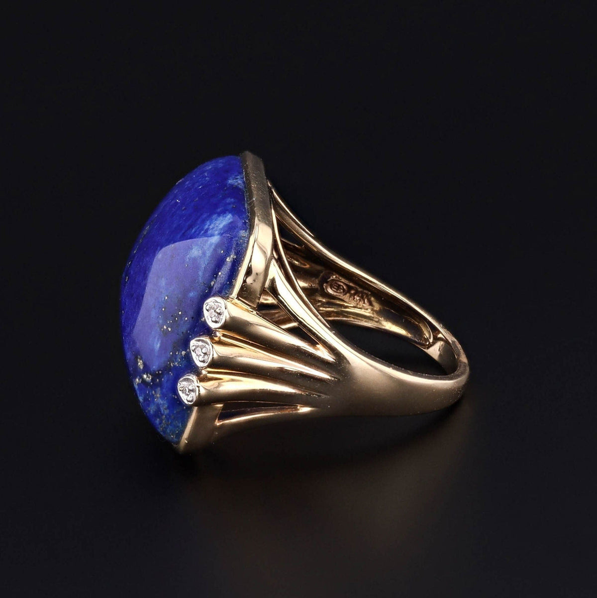 Lapis Ring | 14k Gold Lapis Lazuli &amp; Diamond Ring - Trademark Antiques