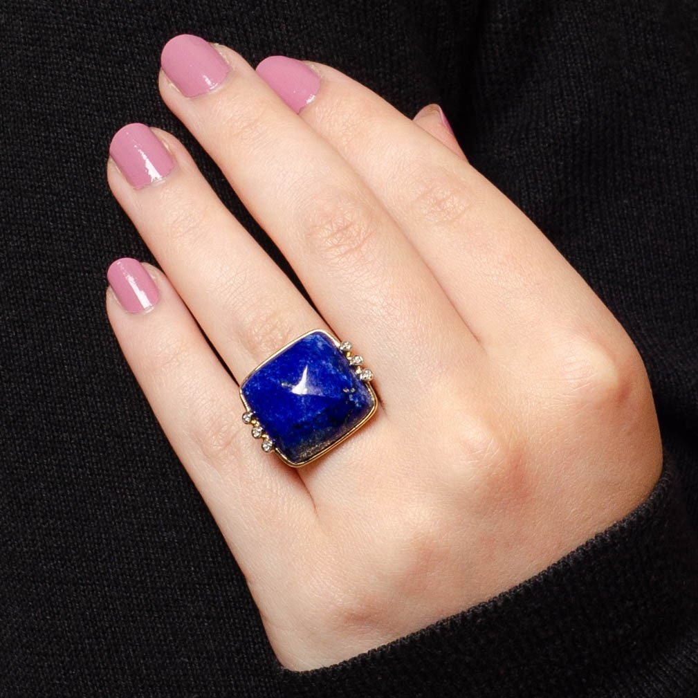 Lapis Ring | 14k Gold Lapis Lazuli &amp; Diamond Ring - Trademark Antiques