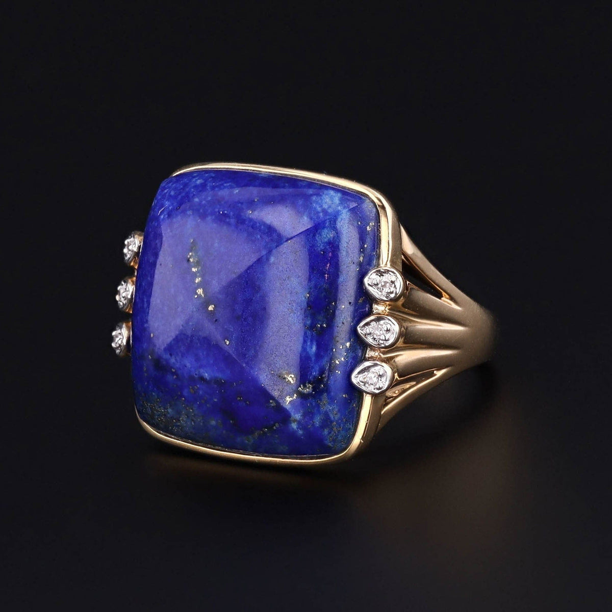 Lapis Ring | 14k Gold Lapis Lazuli &amp; Diamond Ring - Trademark Antiques