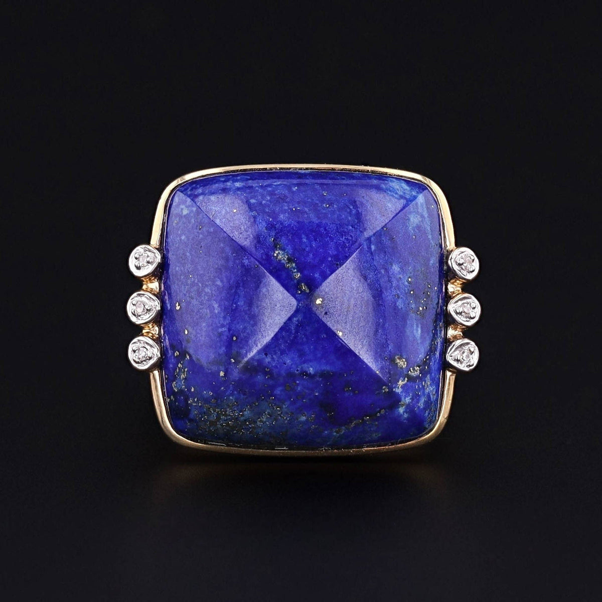 Lapis Ring | 14k Gold Lapis Lazuli &amp; Diamond Ring - Trademark Antiques