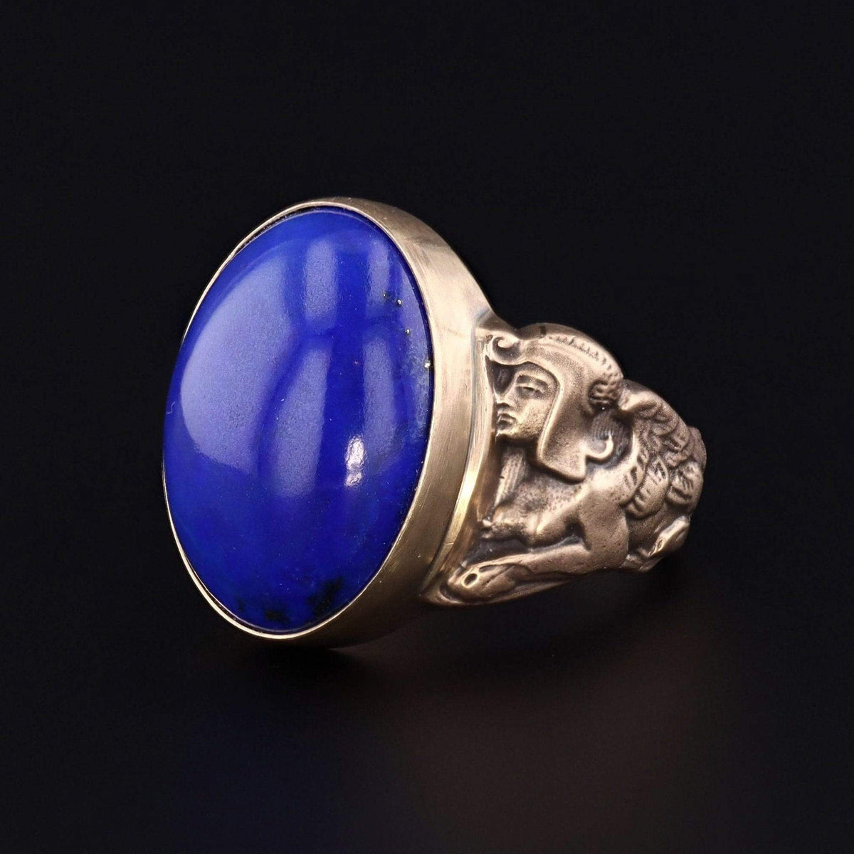 Lapis Statement Ring | 14k Gold Sphinx Ring - Trademark Antiques