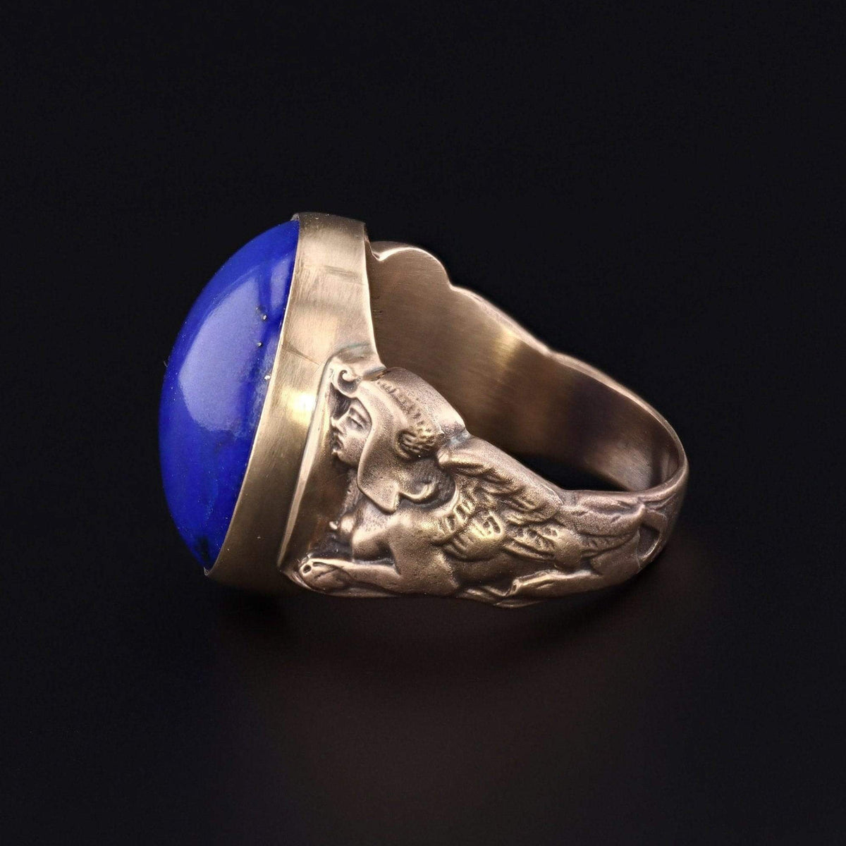 Lapis Statement Ring | 14k Gold Sphinx Ring - Trademark Antiques