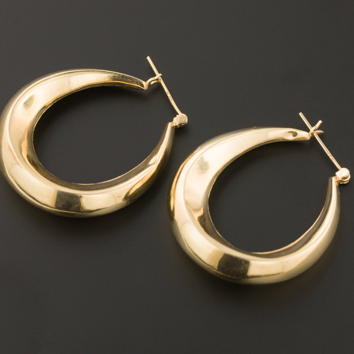 Large 14k Gold Hoop Earrings | Vintage 14k Gold Earrings - Trademark Antiques