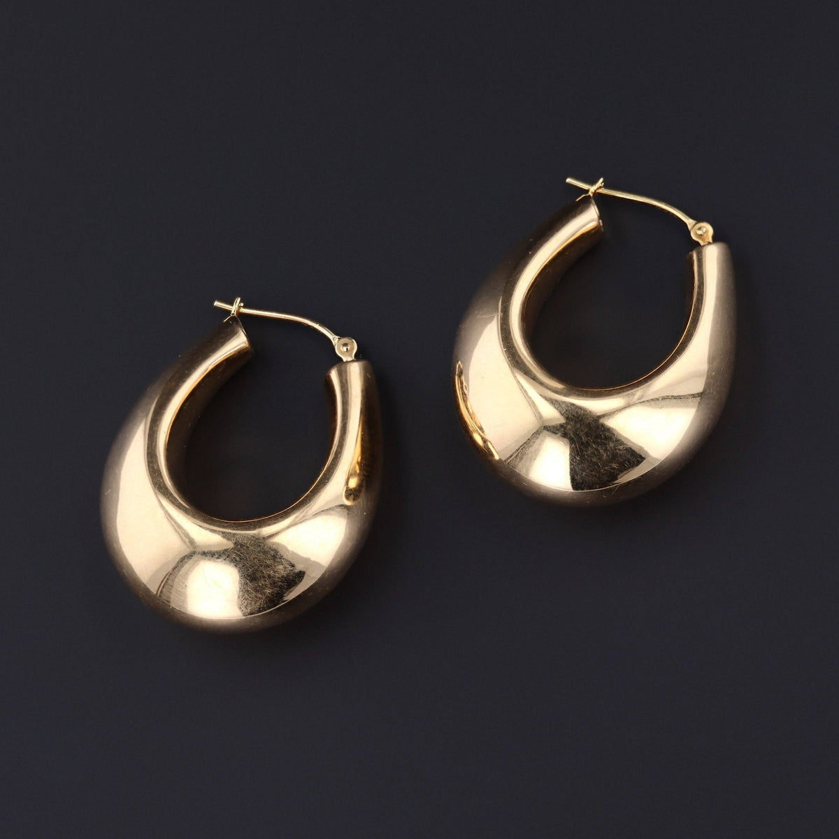 Large 14k Gold Hoop Earrings | Vintage 14k Gold Earrings - Trademark Antiques