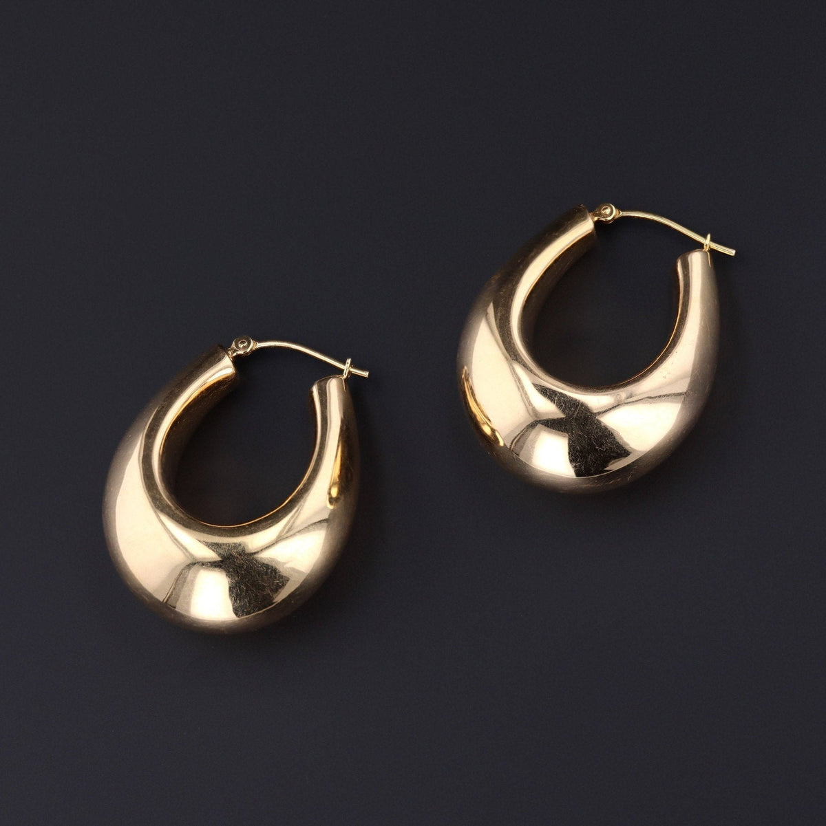 Large 14k Gold Hoop Earrings | Vintage 14k Gold Earrings - Trademark Antiques