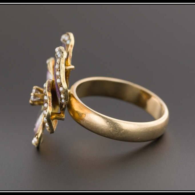 Large Purple Pansy Ring | Antique Pin Conversion Ring - Trademark Antiques