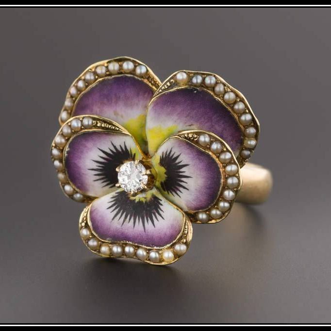 Large Purple Pansy Ring | Antique Pin Conversion Ring - Trademark Antiques