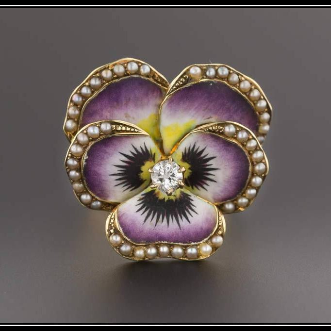 Large Purple Pansy Ring | Antique Pin Conversion Ring - Trademark Antiques