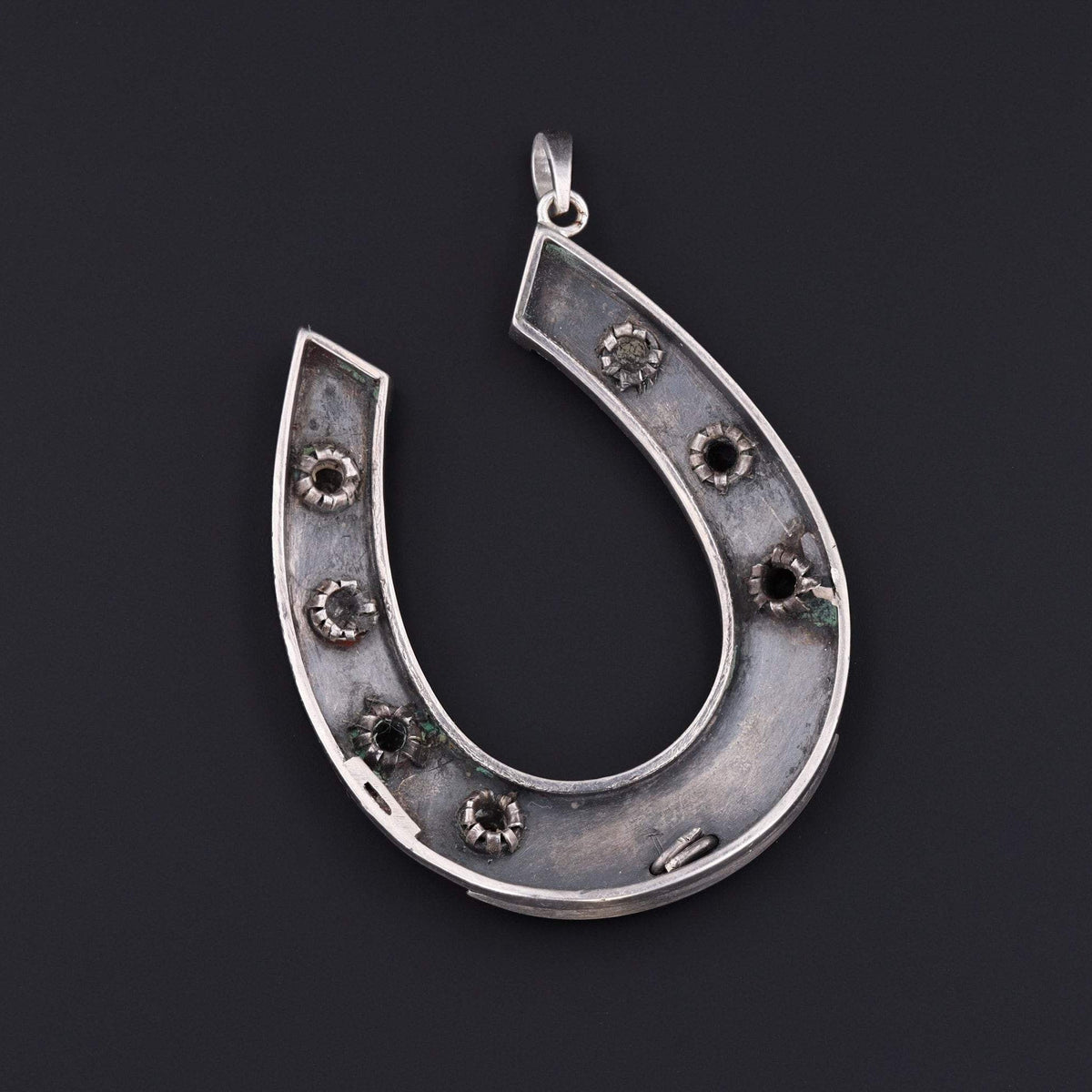 Large Victorian Horseshoe Pendant | 10k Rose Gold &amp; Sterling Silver Pendant - Trademark Antiques