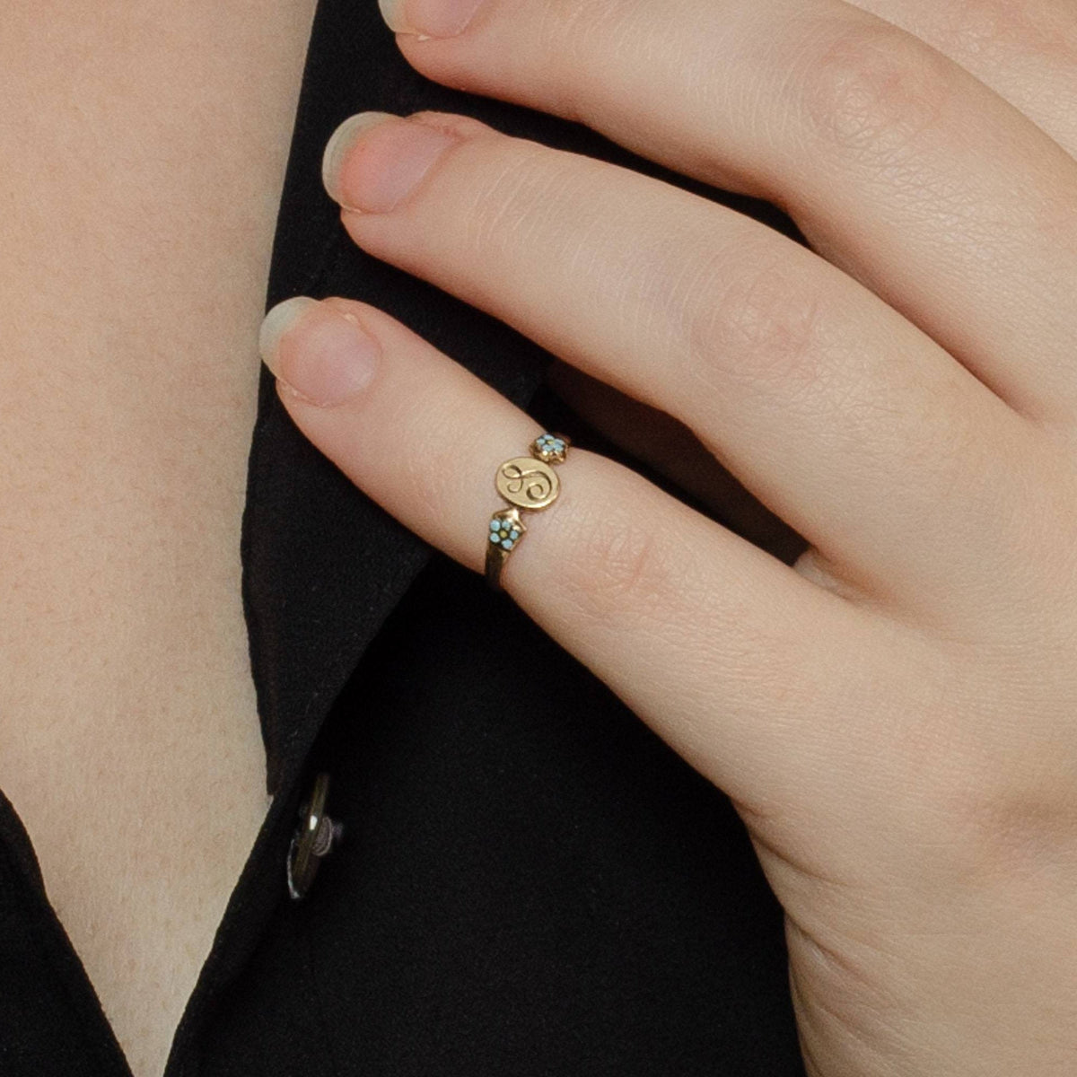 Letter L Child's Ring or Pinky Ring | 10k Gold &amp; Enamel Initial Ring - Trademark Antiques