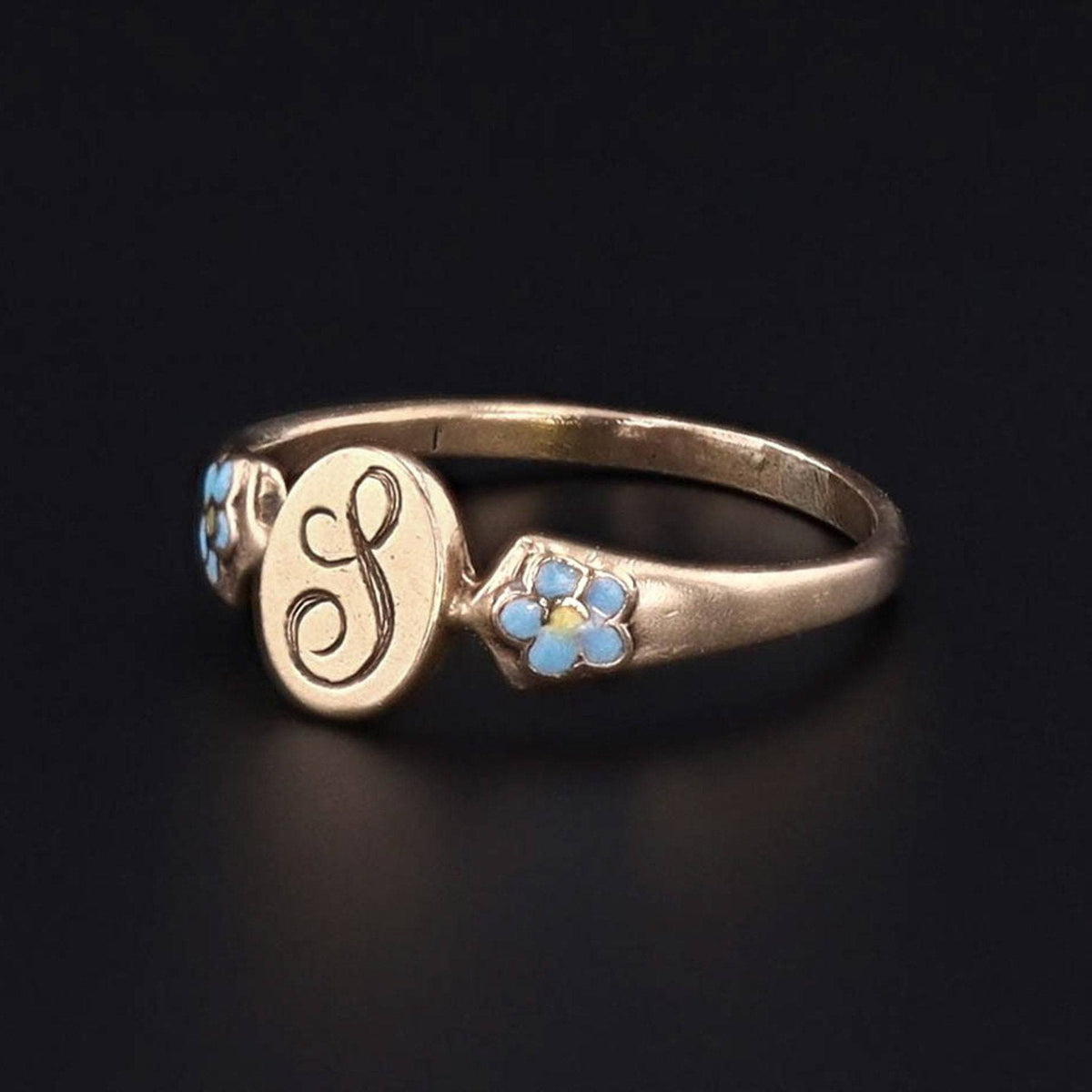 Letter L Child's Ring or Pinky Ring | 10k Gold &amp; Enamel Initial Ring - Trademark Antiques