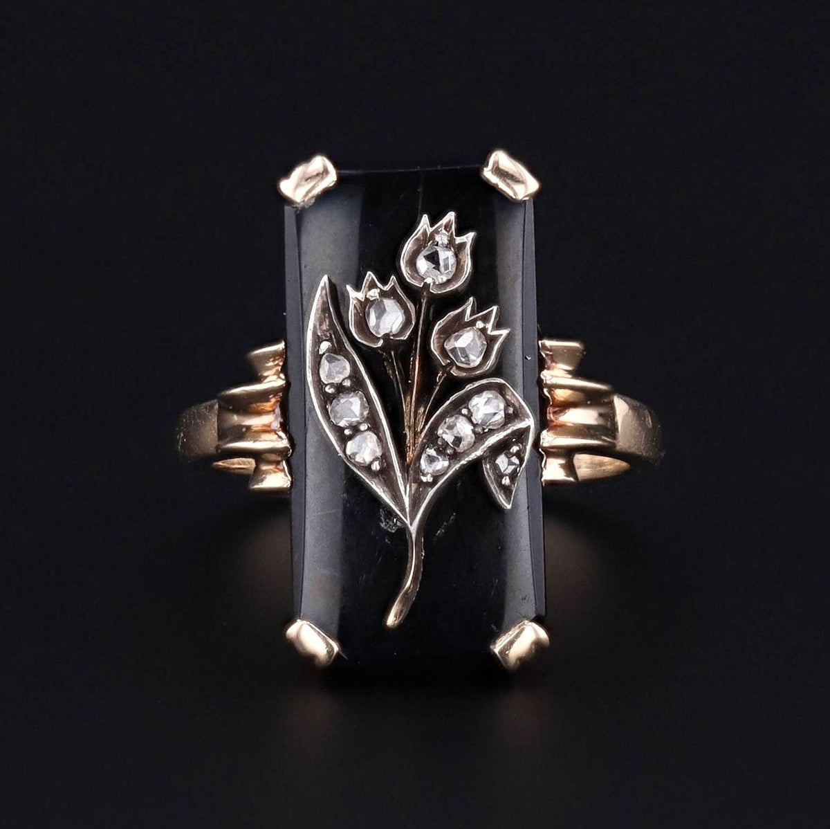 Lily of the Valley Ring | Onyx Ring - Trademark Antiques