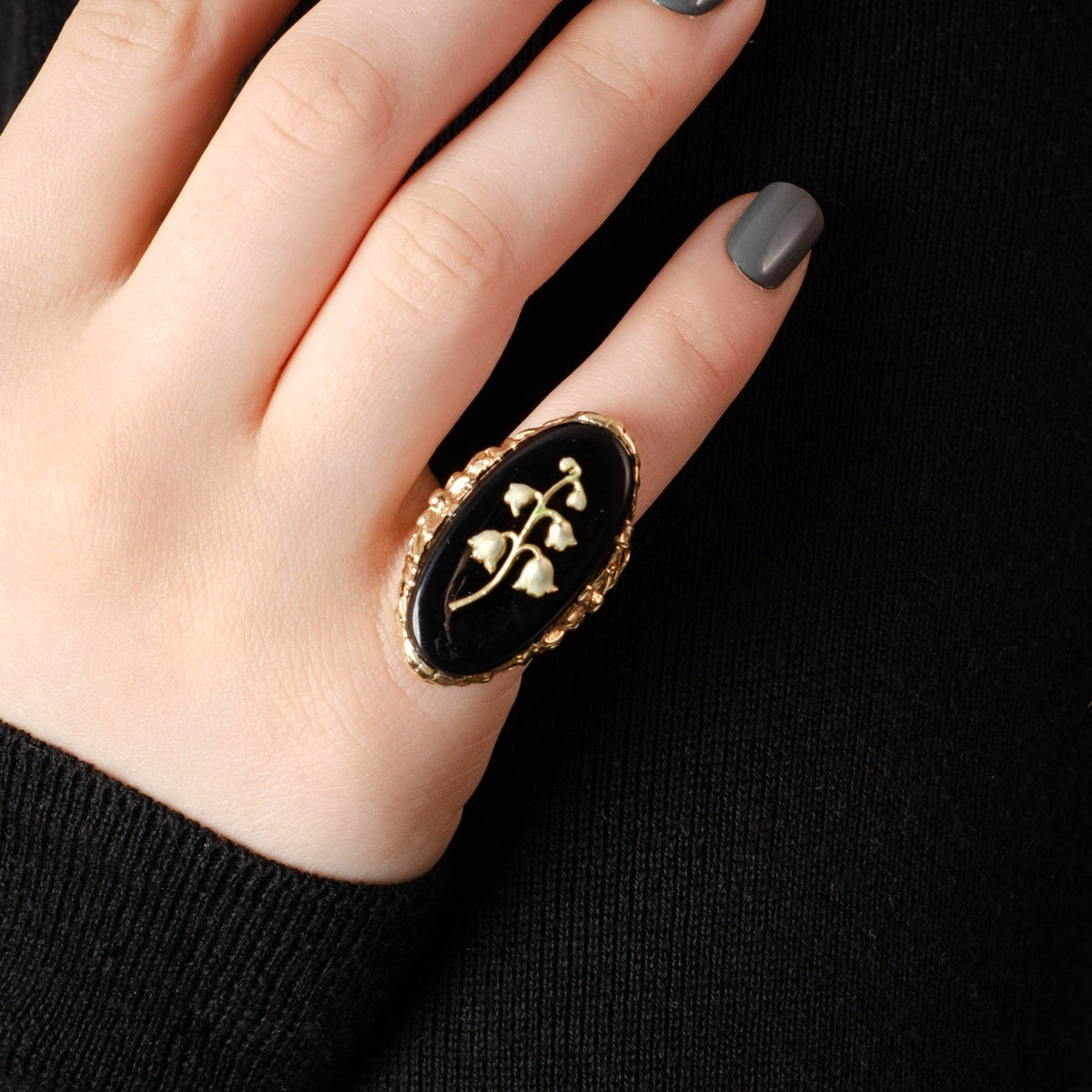 Lily of the Valley Ring | Onyx Ring - Trademark Antiques