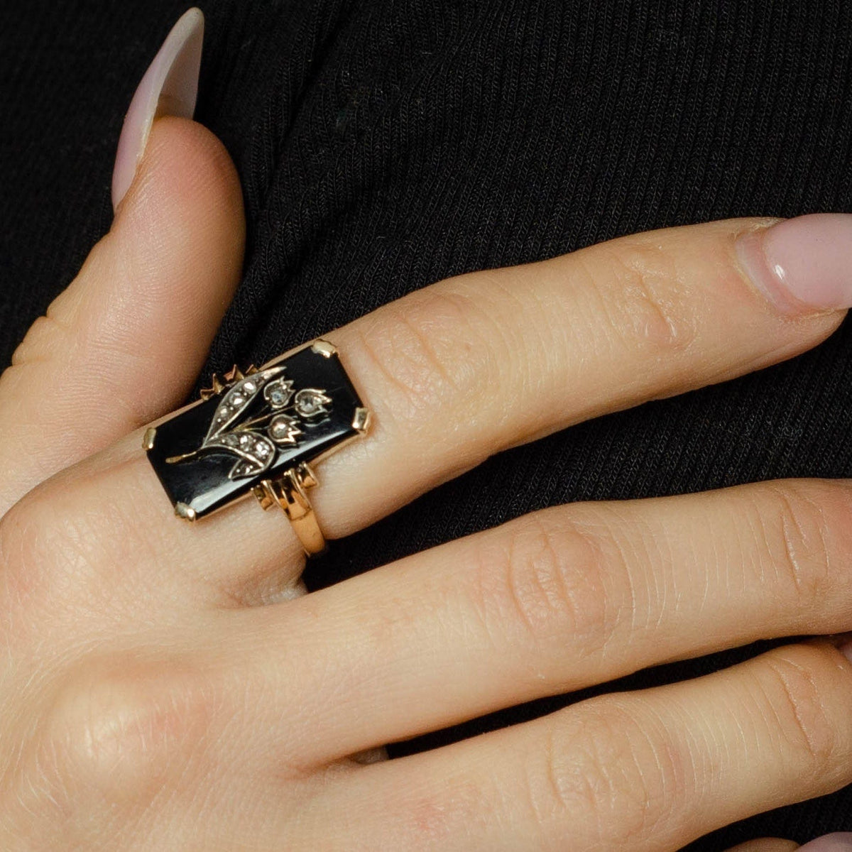 Lily of the Valley Ring | Onyx Ring - Trademark Antiques