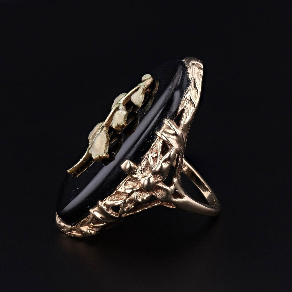 Lily of the Valley Ring | Onyx Ring - Trademark Antiques