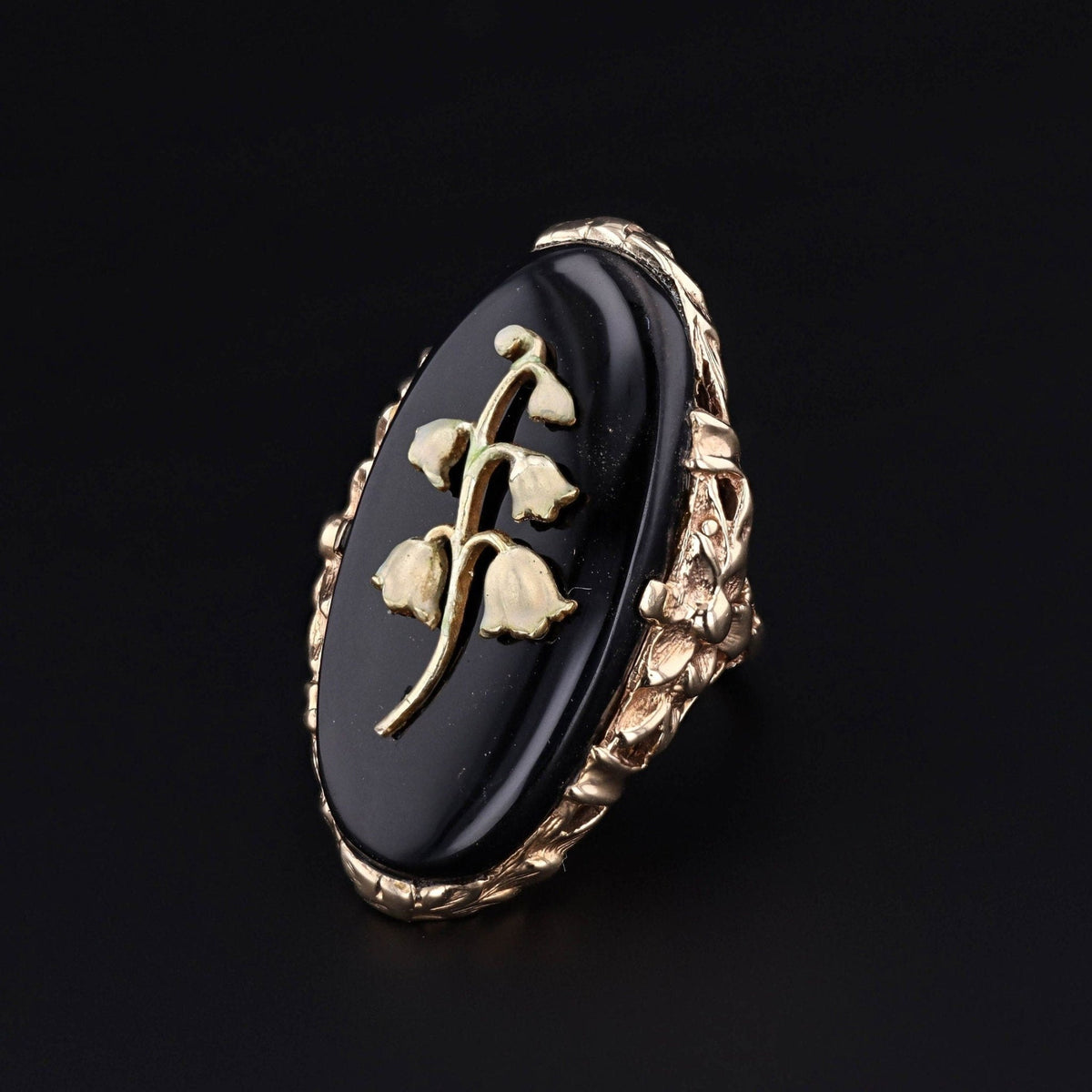 Lily of the Valley Ring | Onyx Ring - Trademark Antiques