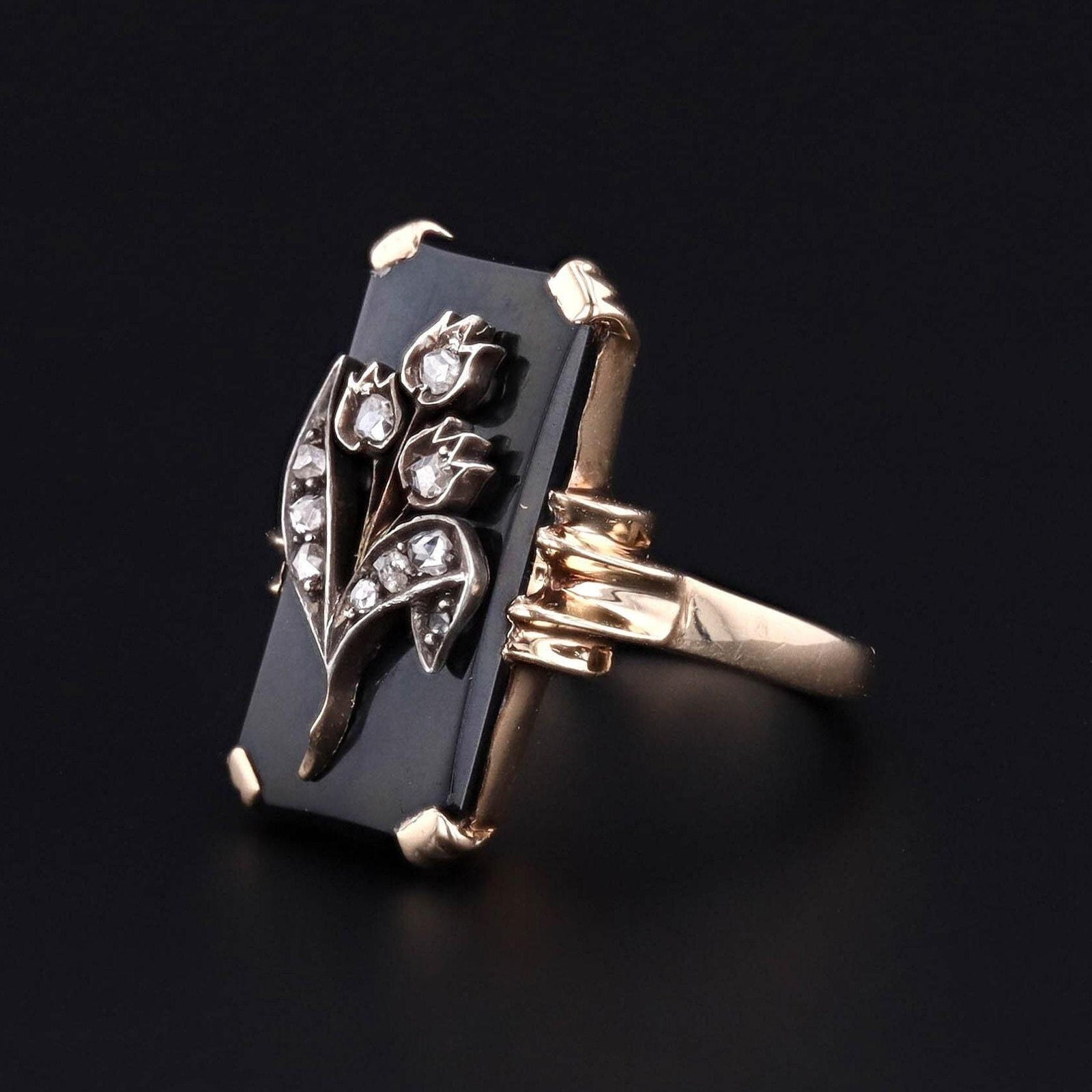 Lily of the Valley Ring | Onyx Ring - Trademark Antiques
