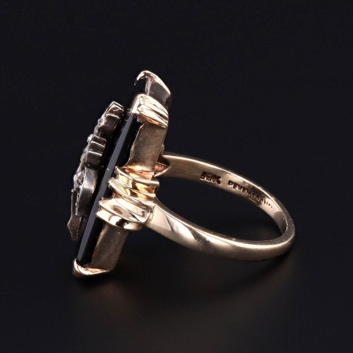 Lily of the Valley Ring | Onyx Ring - Trademark Antiques