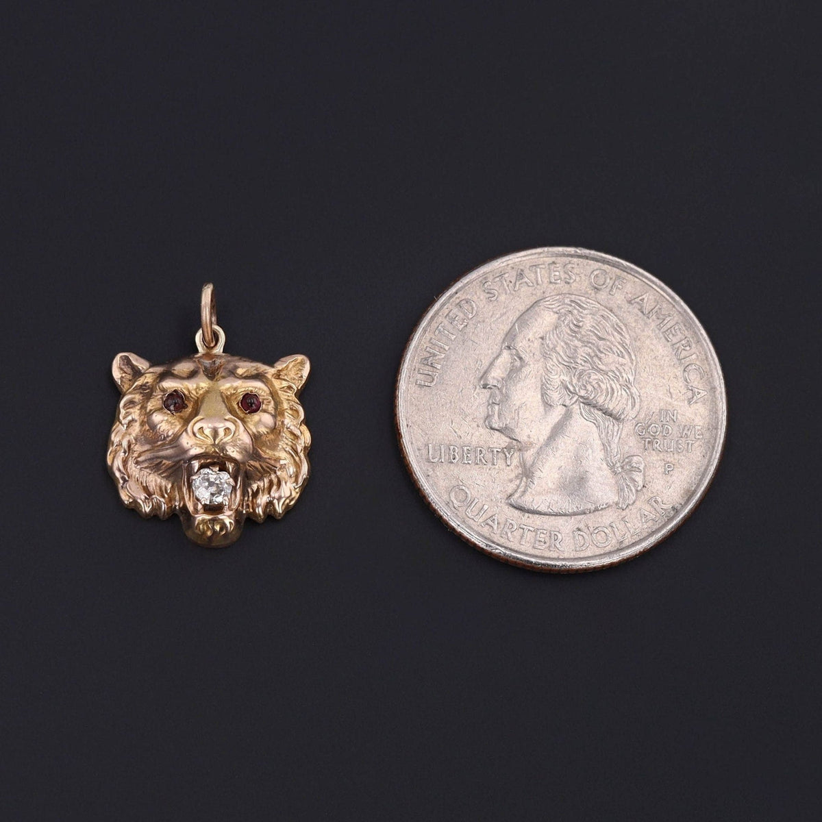 Lion Charm | 9ct Gold, Diamond Charm - Trademark Antiques