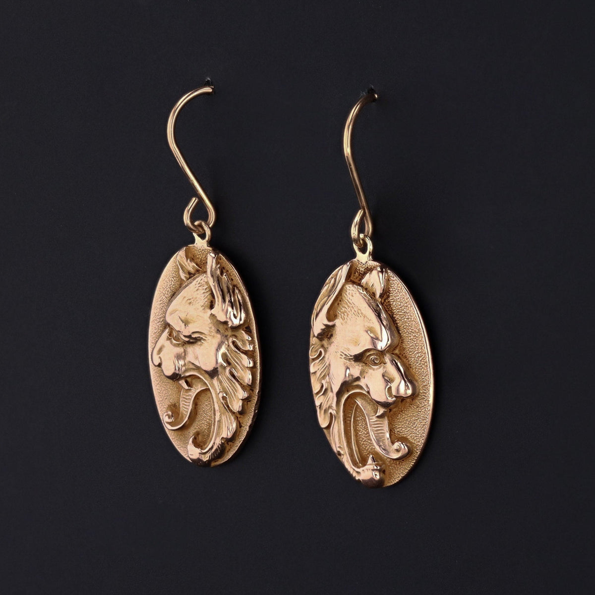 Lion Earrings | 14k Gold Lion Earrings - Trademark Antiques