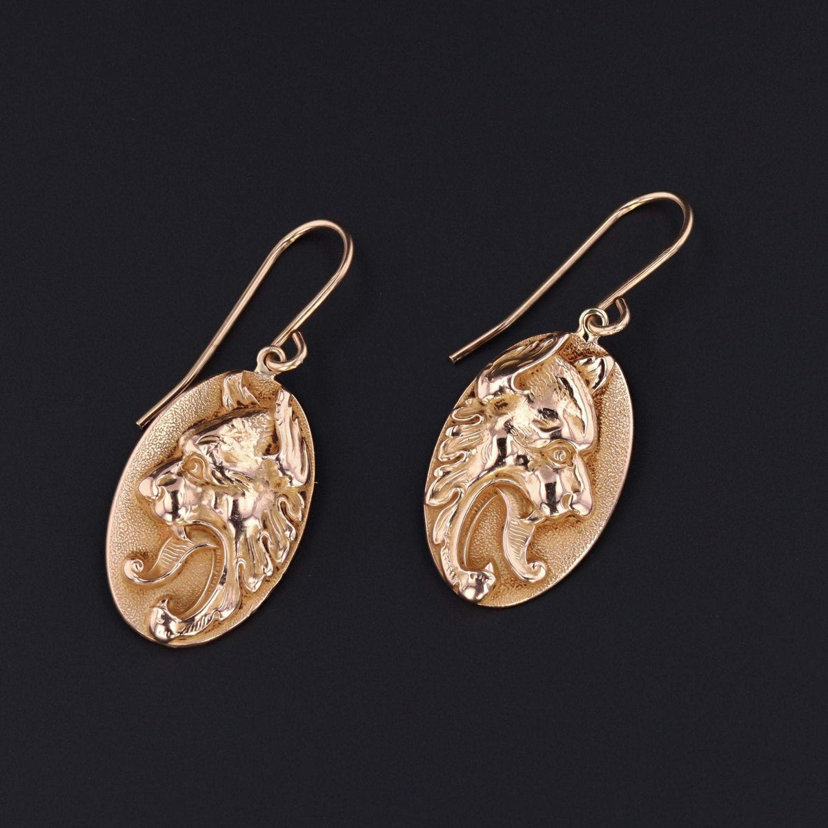 Lion Earrings | 14k Gold Lion Earrings - Trademark Antiques